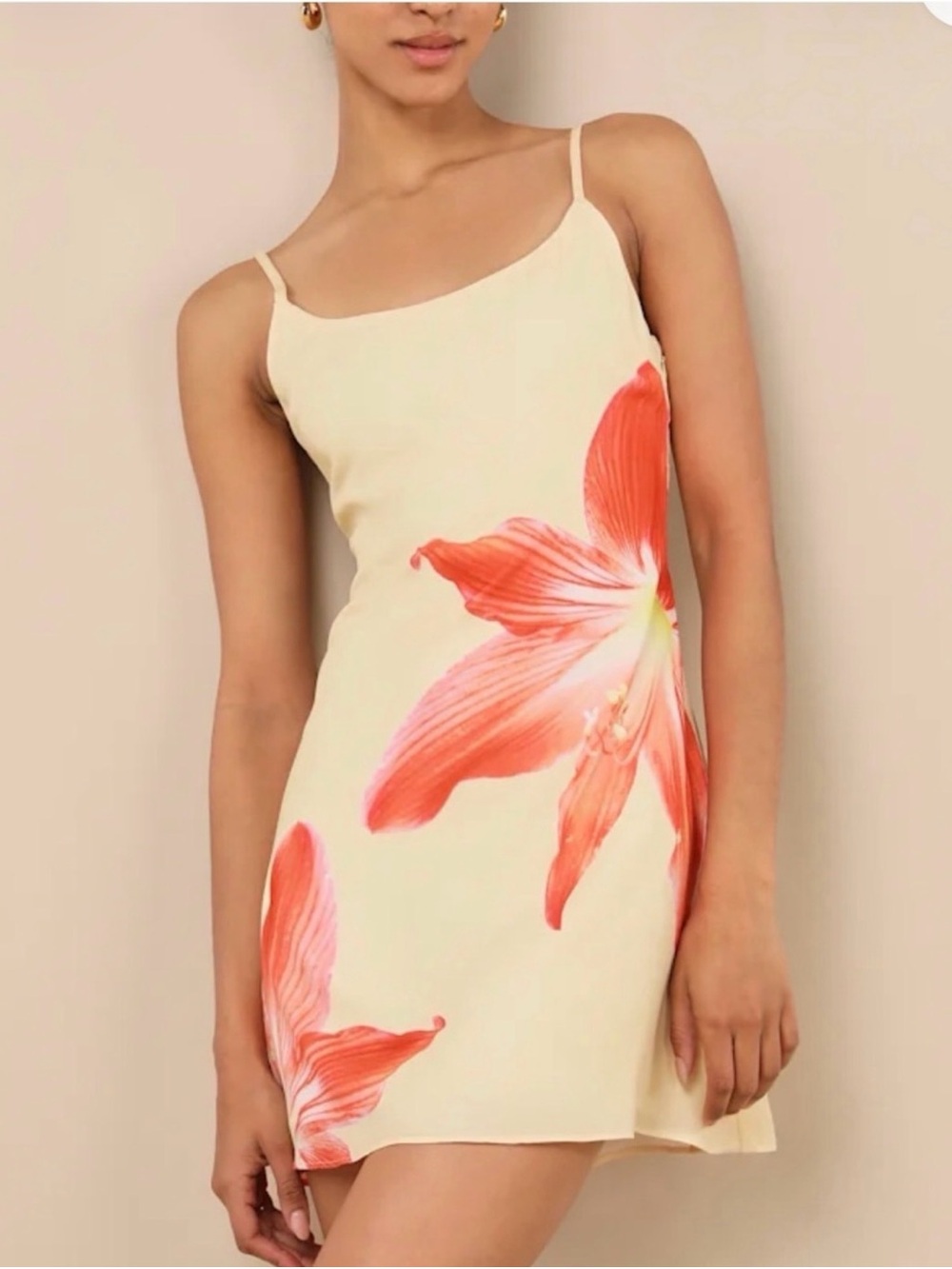 NWT Lulus Floral Lily Print Cami Mini Dress Yellow